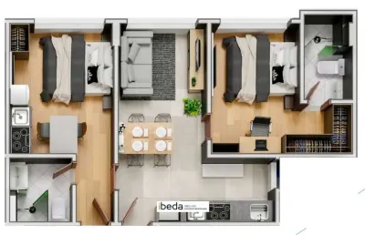 Ibeda - apartamento living tirol sala, cozinha, wc, quarto + suite e cozinha 55m