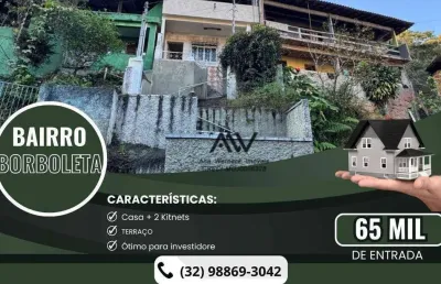 Casa com 2 kitnets, 3 dormitórios ao todo, à venda, 150 m² por r$ 65.000 de entrada- borboleta - juiz de fora/mg
