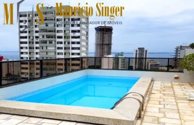 Espetacular apartamento cobertura duplex, 431 m², 4 suítes, 3 salas, dependência, armários, piscina, 5 garagens, depósito, p/ venda na graça, ssa/ba