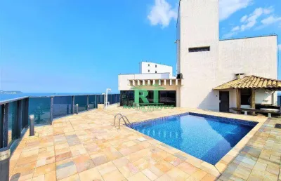 Cobertura frente mar, vista panorâmica, 3 suítes, 4 vagas, praia das astúrias, guarujá-sp.