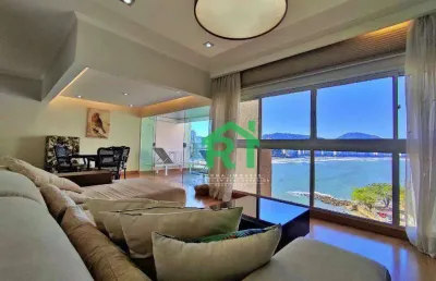 Apartamento frente total para o mar,  2 dormitórios (1 suíte) +  1 dorm. de empregada, 1 vaga, área de lazer, praia das astúrias - guarujá/sp
