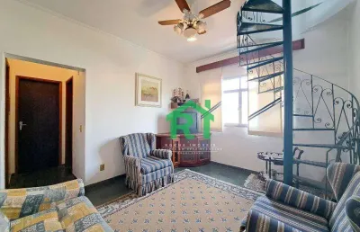 Cobertura duplex, 3 dormitórios (1 suíte), 1 vaga, tombo, guarujá/sp