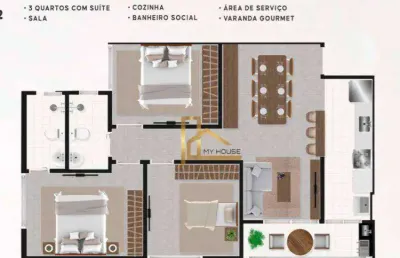 Apartamento de 3 quartos com vista para o sol da manhã no residencial 878 (entrega prevista para fev/2024)