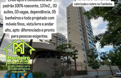 Espetacular apto alto padrão 100% nascente e epoejtado móveis finos área no cambeba