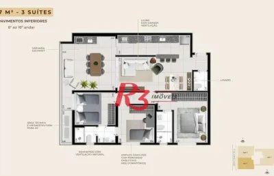 Apartamento com 3 dormitórios à venda, 106 m² por r$ 1.431.659,41 - boqueirão - santos/sp