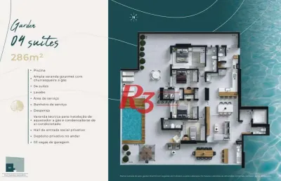 Apartamento garden à venda, 286 m² por r$ 3.874.635,00 - ponta da praia - santos/sp