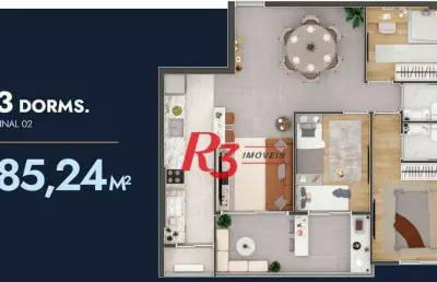 Apartamento com 3 dormitórios à venda, 85 m² por r$ 852.400,00 - itararé - são vicente/sp