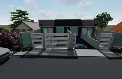 Casas com 3 quartos sendo 1 suíte, garagem térrea para 3 carros , área de terreno nos fundos com 60m² acabamento em porcelanato, textura projetada