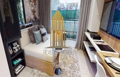 Condomínio constantino campo belo, studio de 34m² com 1 dormitório, varanda, sem vaga.