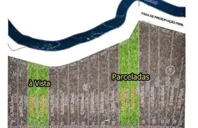 Chácaras parceladas com área verde e o rio pirapitinga