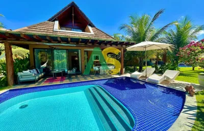 Bangalô de luxo com 03 suítes, piscina privativa, mobiliado na beira mar da praia dos carneiros, 163m2