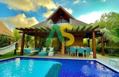 Bangalô de luxo com piscina privativa, mobiliado na beira mar da praia dos carneiros, 3 quartos, 163m2