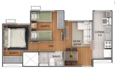 Apartamento para venda possui 43 metros quadrados com 2 quartos
