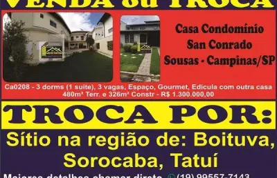 Casa em condomínio para venda em campinas, loteamento caminhos de são conrado (sousas), 3 dormitórios, 3 suítes, 5 banheiros, 4 vagas
