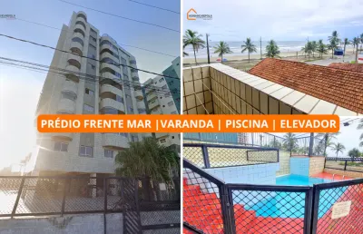 Apartamento com sacada vista mar | piscina | elevador | prédio frente mar