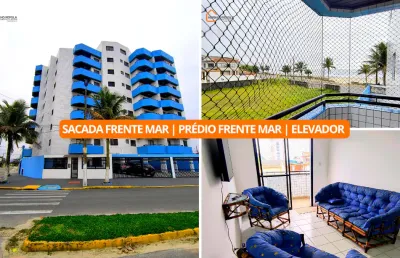 Apartamento com sacada vista mar | prédio frente mar com elevador
