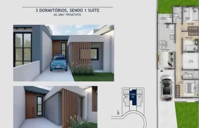 Casa geminada 3 quartos com 1 suíte e 66m² - nova palhoça