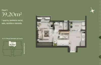 Flat à venda, 1 quarto, 1 vaga, santa mônica - uberlândia/mg
