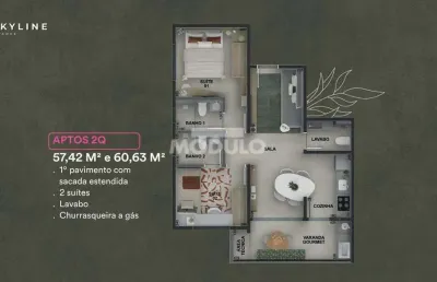 Apartamento à venda, 2 quartos, 2 suítes, 2 vagas, tibery - uberlândia/mg