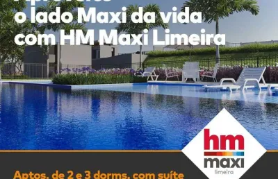 Breve lançamento hm maxi limeira, apartamentos de 65m2 a 82m2, 2 e 3 dormitórios, 1 suíte, varanda gourmet, área de lazer completa