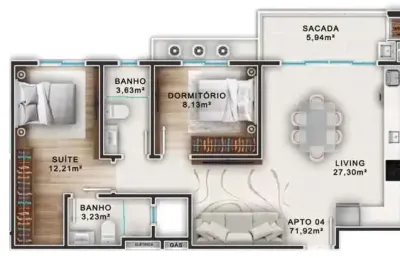 Apartamento na planta com 2 dormitórios sendo 1 suíte e 1 vaga de garagem em penha-sc