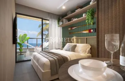 Flat porto de galinhas: 21,55m², 01 qto, sl,  01wc.