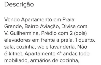 Apartamento em praia grande, aviação, frente da praia, todo mobiliado.