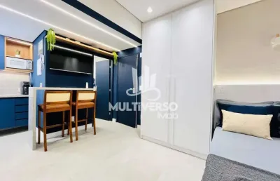 Impecável kitnet sala living porteira fechada pé na areia em santos