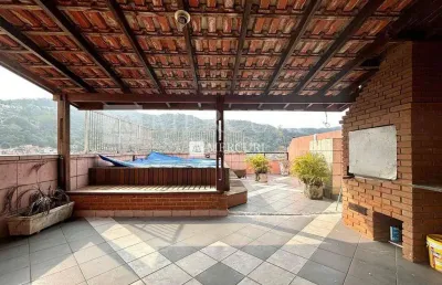 Cobertura no guarujá, enseada, 2 quartos, sala para 2 ambientes e lazer com piscina e churrasqueira - mercuri imóveis - imobiliária no guarujá