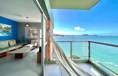 Apartamento no guarujá, jardim astúrias, vista para o mar, condomínio frente mar e lazer completo