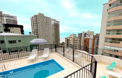 Cobertura mobiliada com piscina com vista mar a venda na aviação na praia grande