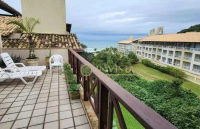 Sacada ampla com churrasqueira e vista mar, ático com hidromassagem, 4 quartos e lazer completo à venda no costão do santinho.