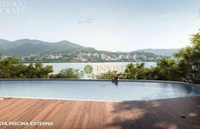 À venda | 326 m², varanda com piscina privativa, frente mar, 3 suítes e 2 vagas - cacupé, em florianópolis.