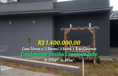 Casa térrea c/ 310m² /3 dorms / 3 suítes +área gourmet e piscina-cond. country clube - itatiba/sp