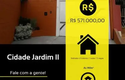 Sobrado de 190 m² c/ 3 dorms /1 suíte/ 5 vagas  loc. parque cidade jardim ii,jundiaí-sp
