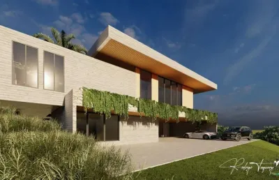 Casa moderna em construção no aldeia do vale com 4 suítes, elevador panorâmico e lazer completo
