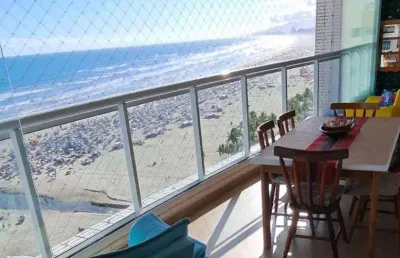 Apto frente mar de 3 dorm revertido p/ 2 c/ 1 suíte, 2 vagas, 101m² de área útil, mobiliado. bairro: boqueirão.