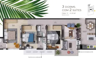 Apartamento a venda de 3 dormitorios com 2 suites no bairro cacupé