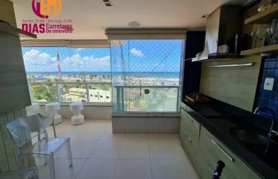 Apartamento  com varanda gourmet mobiliado  e decorado em frente ao mar  com 96m2 para venda com 2,4, reversível para 3/4