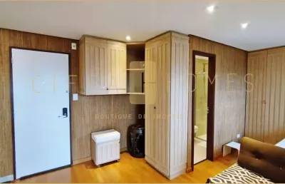 Studio mobiliado com varanda gourmet, vista para o parque e lazer completo.