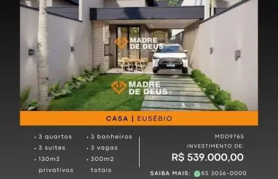 Casa com 3 quartos à venda na beira rio, 602, urucunema, eusébio por r$ 539.000