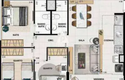 Apartamento 3 quartos uma suite vaga condomínio etehe residencial