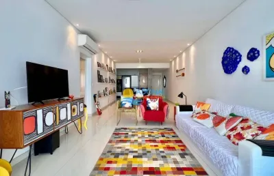 Apartamento frente total a venda, andar alto, 3 quartos e sacada na praia da pitangueiras - guarujá/sp