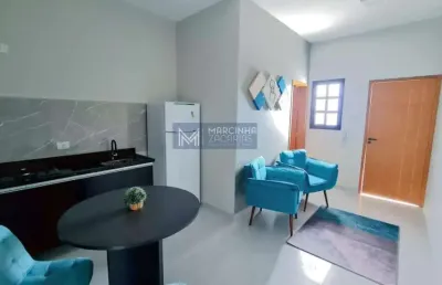 Flat mobiliado com 1 quarto, para locação no aruan, caraguatatuba/sp