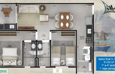 Unidade 1º andar - 2dorm/1suíte -61,86m² - centro - ubatuba-sp