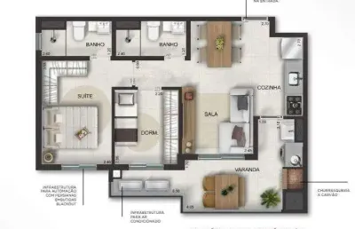 Unidade 1º andar - apto 2dorm/1suíte - 55,86m² - massaguaçu - caraguatatuba-sp