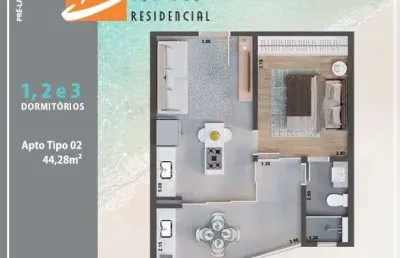 1dorm/suíte - 44,28m², jardim britânia, caraguatatuba-sp