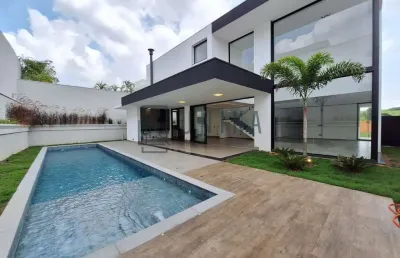 Residência de alto padrão em condomínio fechado em campinas-sp, alphaville dom pedro: 3 quartos, 3 suítes, 3 salas, 5 banheiros, 4 vagas de garagem, 374,47 m².
