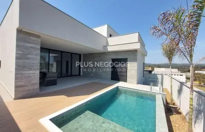 Casa terréa nova no condominio alphaville nova esplanada 4, piscina com borda infinita, vista privi