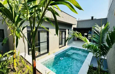 Deslumbrante casa térrea a venda com piscina e 3 suítes + home office no exclusivo condomínio resid